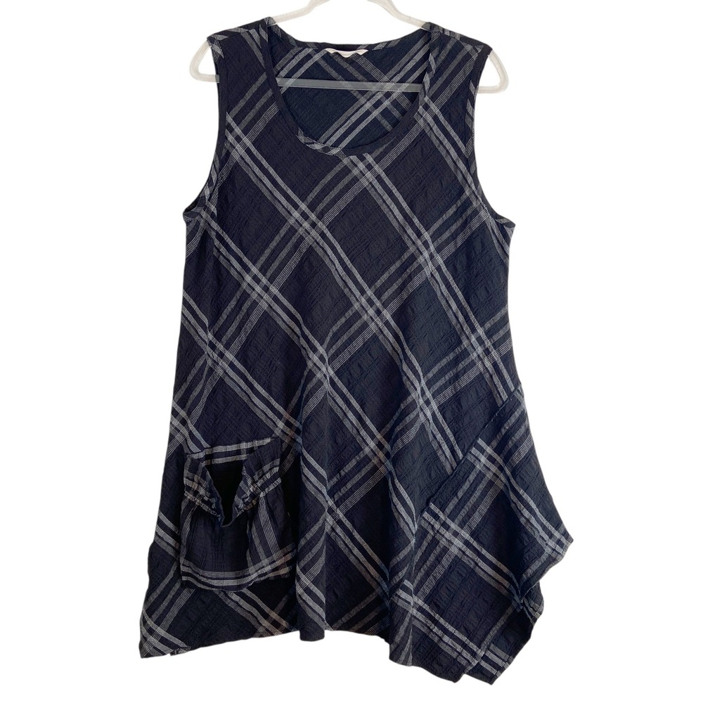 Soft Surroundings Plaid Asymmetrical Lagenlook‎ Tunic Tank Top Black Womens L